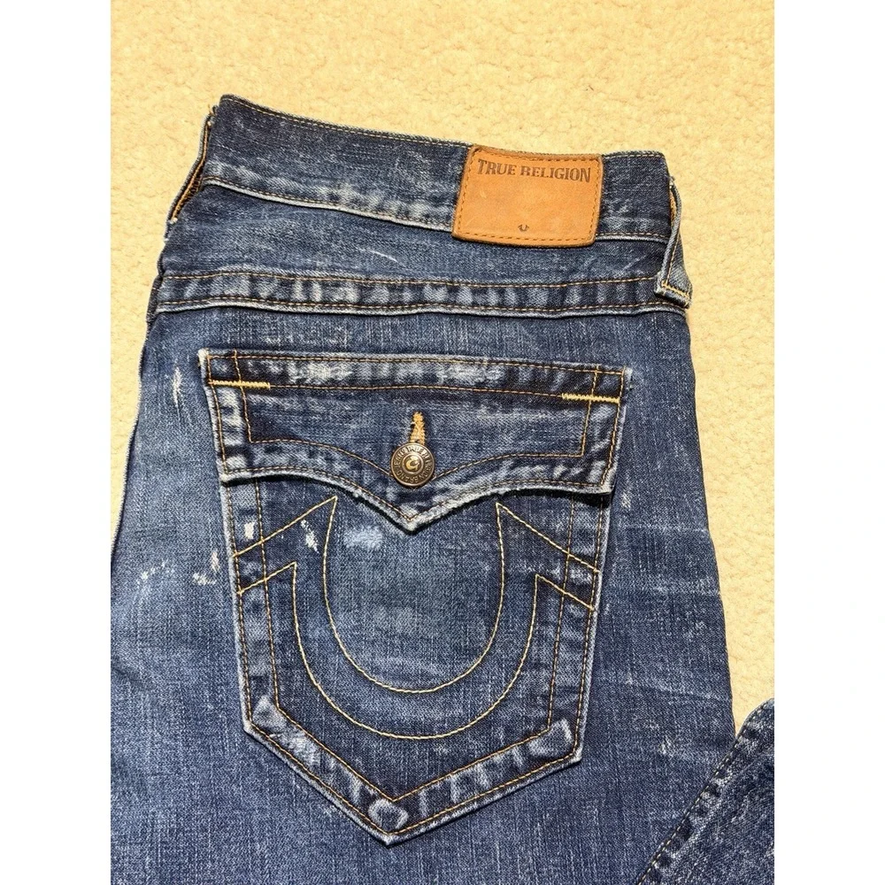 True Religion Geno Relaxed Slim Jeans Men's 34 USA Flap Pocket Medium Wash